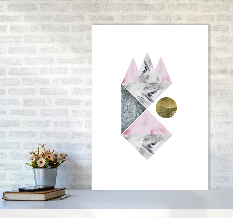 Pink And Grey Abstract Triangles Modern Print A1 Black Frame