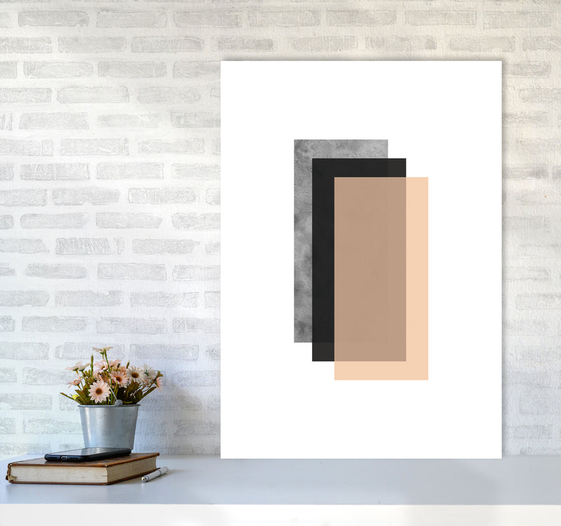 Peach And Black Abstract Rectangles Modern Print A1 Black Frame