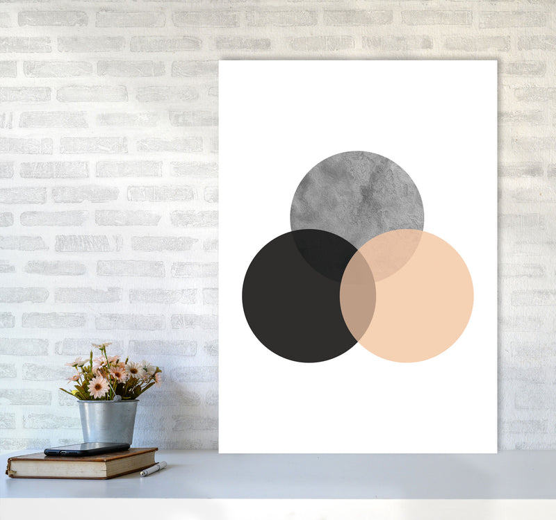 Peach And Black Abstract Circles Modern Print A1 Black Frame