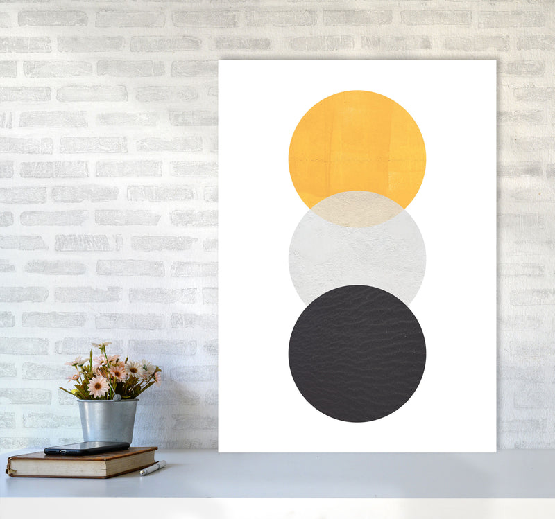 Yellow And Black Abstract Circles Modern Print A1 Black Frame