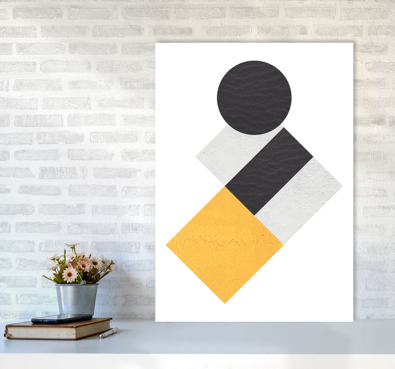 Yellow And Black Abstract Circles And Squares Modern Print A1 Black Frame