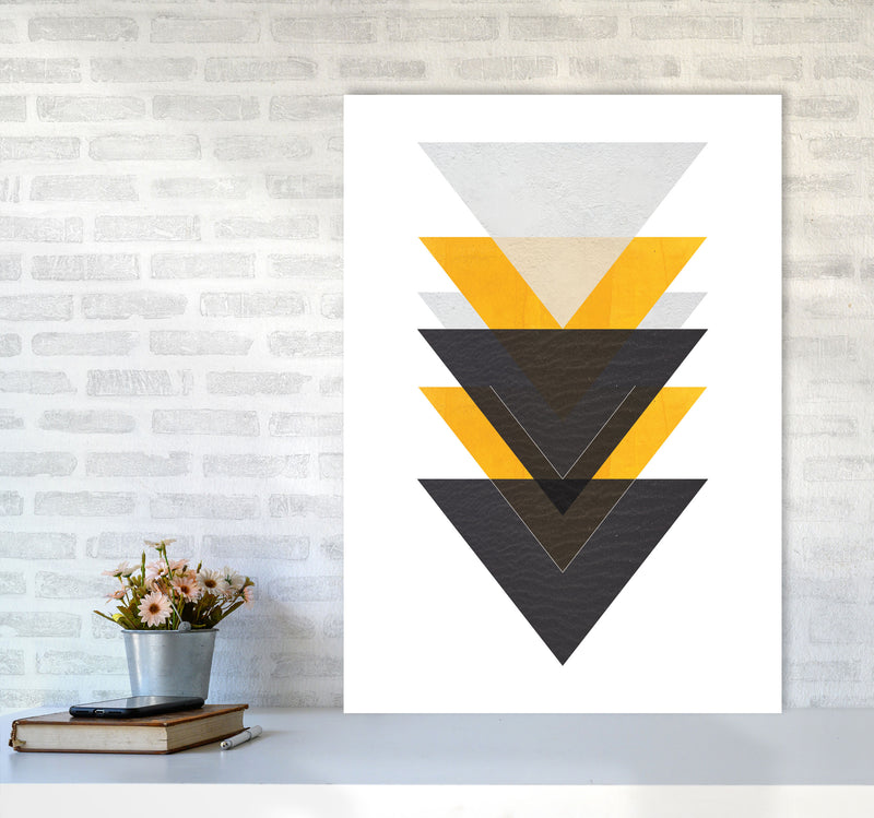 Yellow And Black Abstract Triangles Modern Print A1 Black Frame