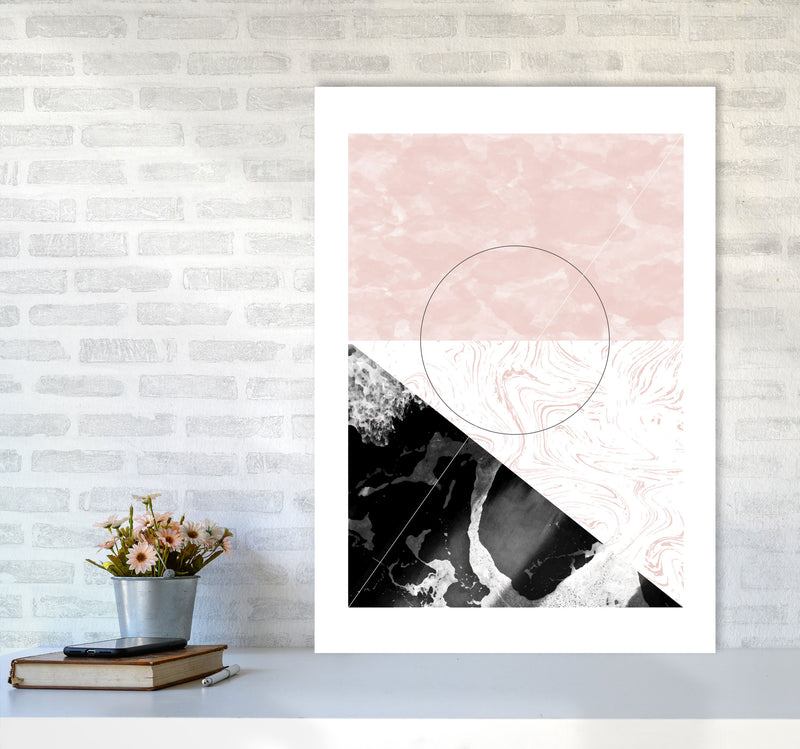 Black And Pink Marble Abstract Rectangle Shapes Modern Print A1 Black Frame