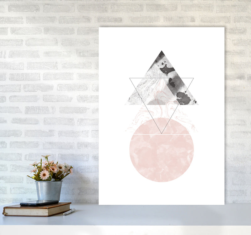 Black And Pink Marble Abstract Triangle And Circle Modern Print A1 Black Frame