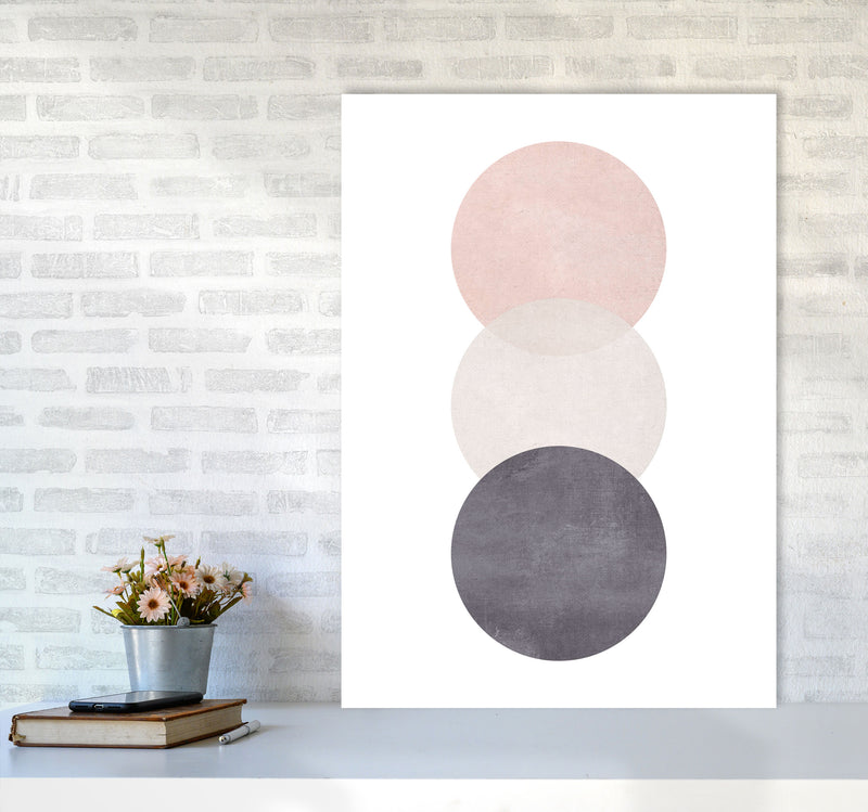 Cotton, Pink And Grey Abstract Circles Modern Print A1 Black Frame