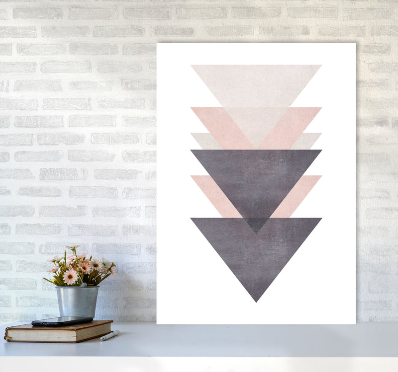 Cotton, Pink And Grey Abstract Triangles Modern Print A1 Black Frame