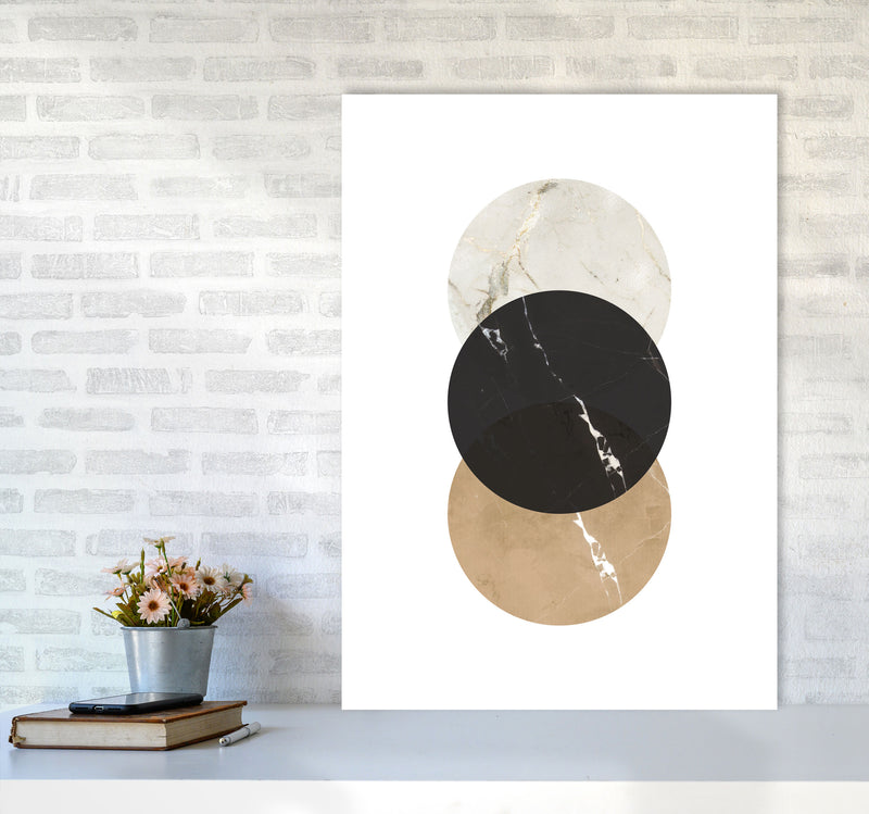 Gold, Beige And Black Marble Abstract Circles Modern Print A1 Black Frame
