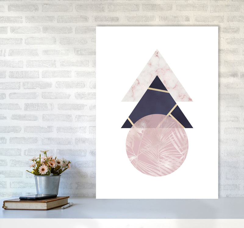 Pink And Navy Marble Abstract Triangles And Circle Modern Print A1 Black Frame