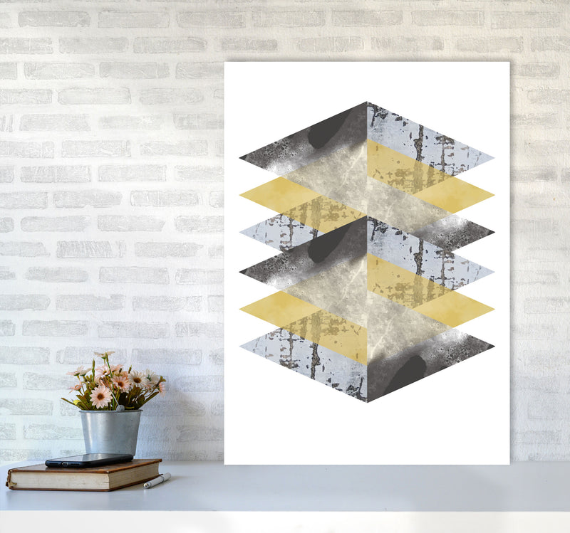 Scuff, Yellow And Grey Abstract Triangles Modern Print A1 Black Frame