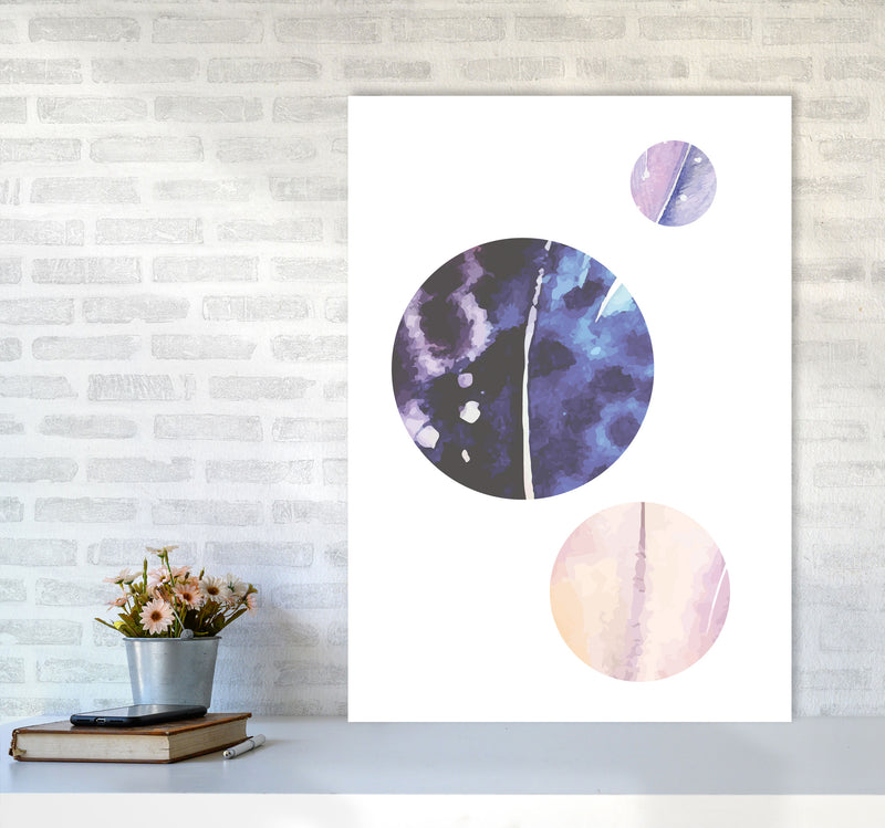 Pink And Purple Watercolour Planets Abstract Modern Print A1 Black Frame