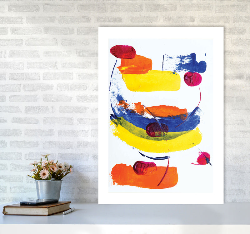 Bright Yellow, Blue and Red Abstract Paint Strokes Modern Print A1 Black Frame