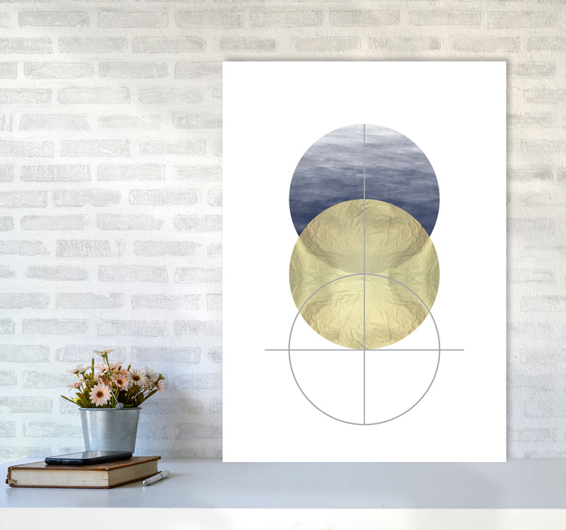 Navy And Gold Abstract Circles Modern Print A1 Black Frame