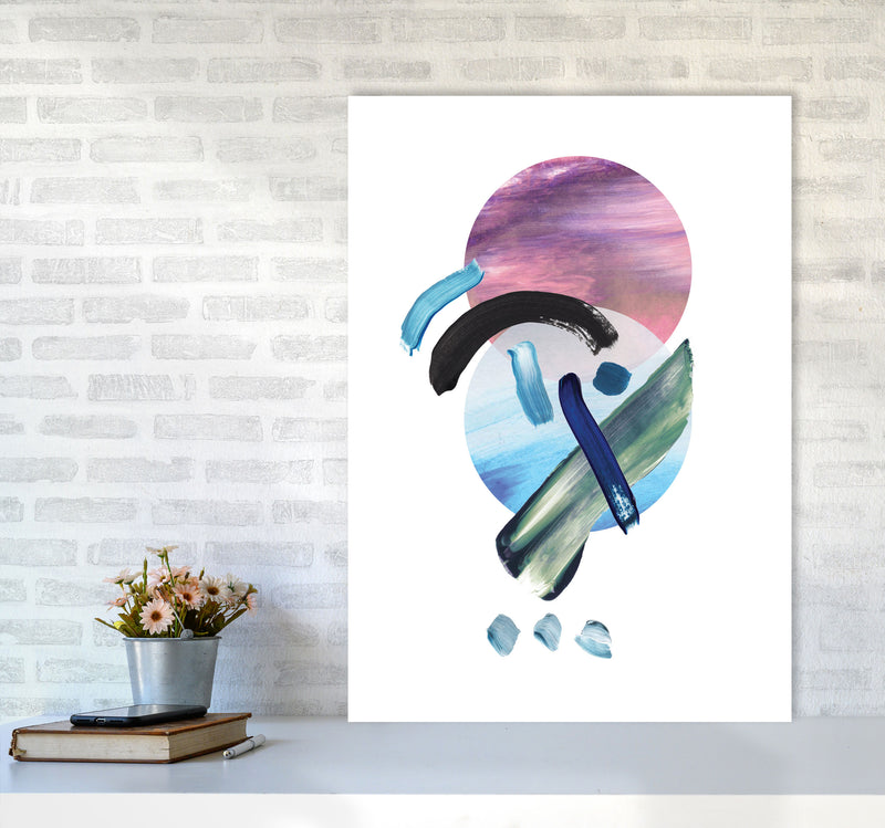 Purple And Blue Mixed Watercolour Abstract Modern Print A1 Black Frame