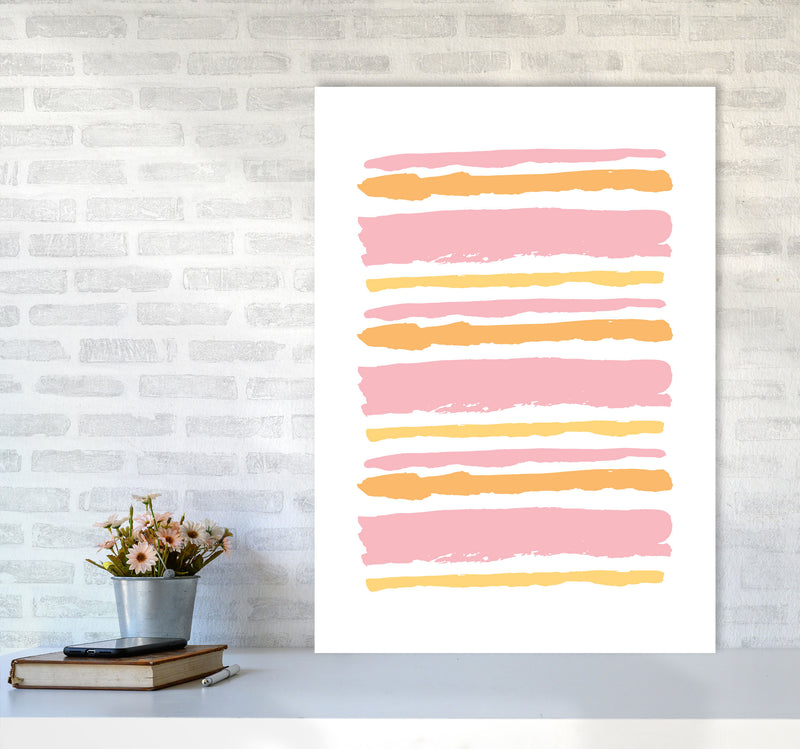 Pink Contrast Abstract Stripes Modern Print A1 Black Frame