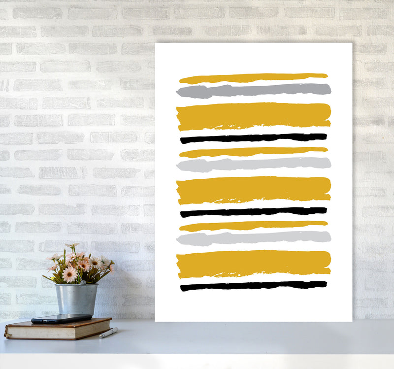 Mustard Contrast Abstract Stripes Modern Print A1 Black Frame