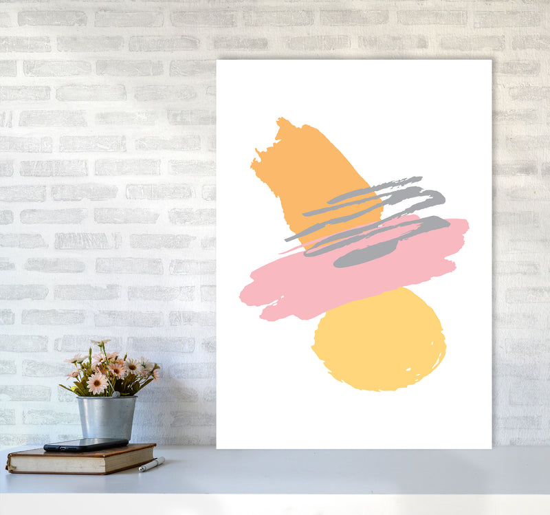 Pink And Orange Abstract Paint Shapes Modern Print A1 Black Frame