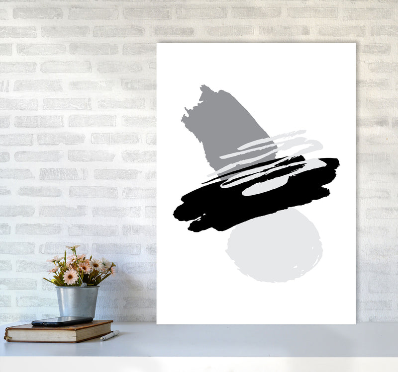 Black And Grey Abstract Paint Shapes Modern Print A1 Black Frame