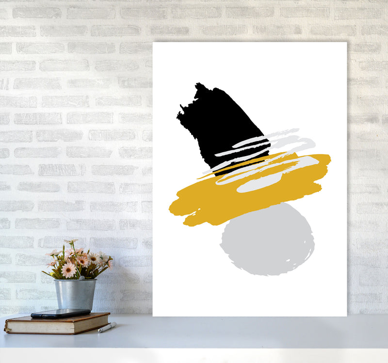 Mustard And Black Abstract Paint Shapes Modern Print A1 Black Frame