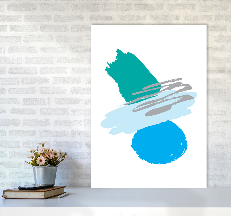 Blue And Teal Abstract Paint Shapes Modern Print A1 Black Frame