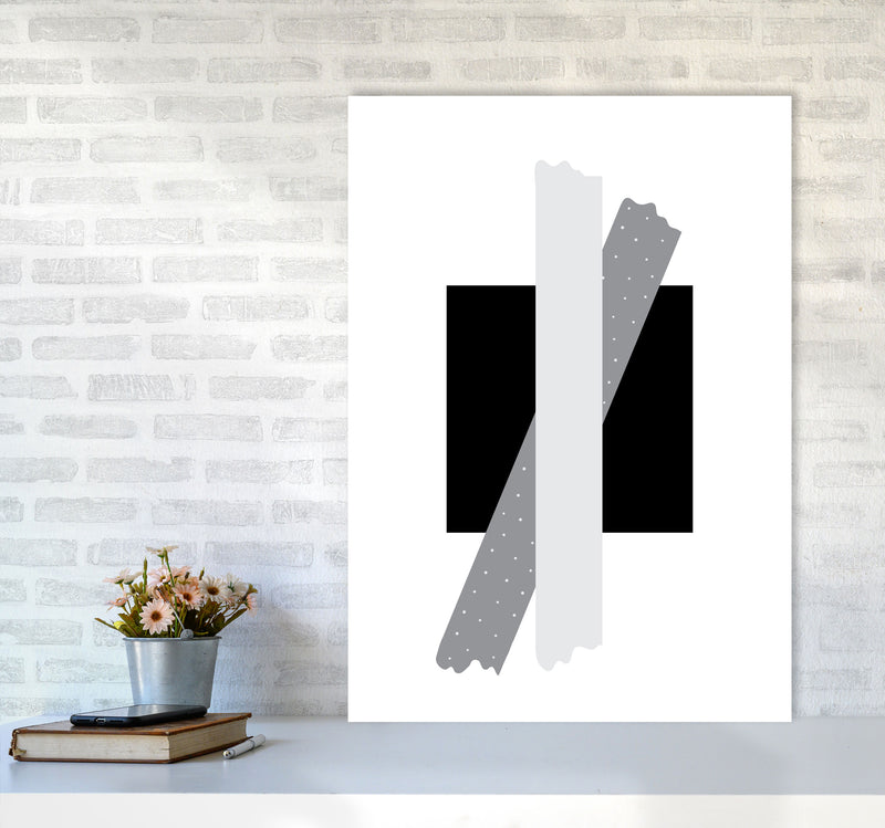 Black Square With Grey Bow Abstract Modern Print A1 Black Frame
