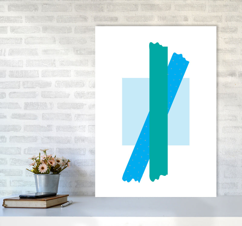 Blue Square With Blue And Teal Bow Abstract Modern Print A1 Black Frame