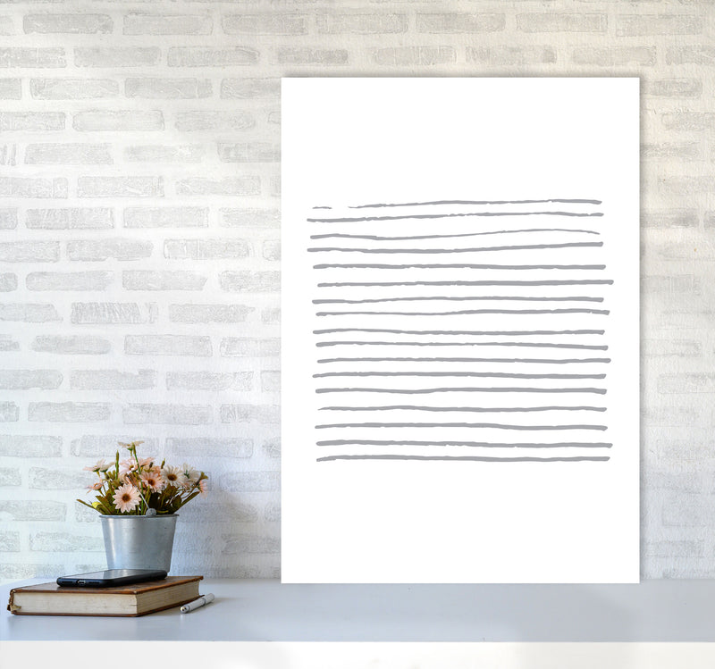 Grey Zebra Lines Abstract Modern Print A1 Black Frame