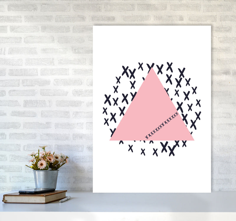 Pink Triangle With Crosses Abstract Modern Print A1 Black Frame