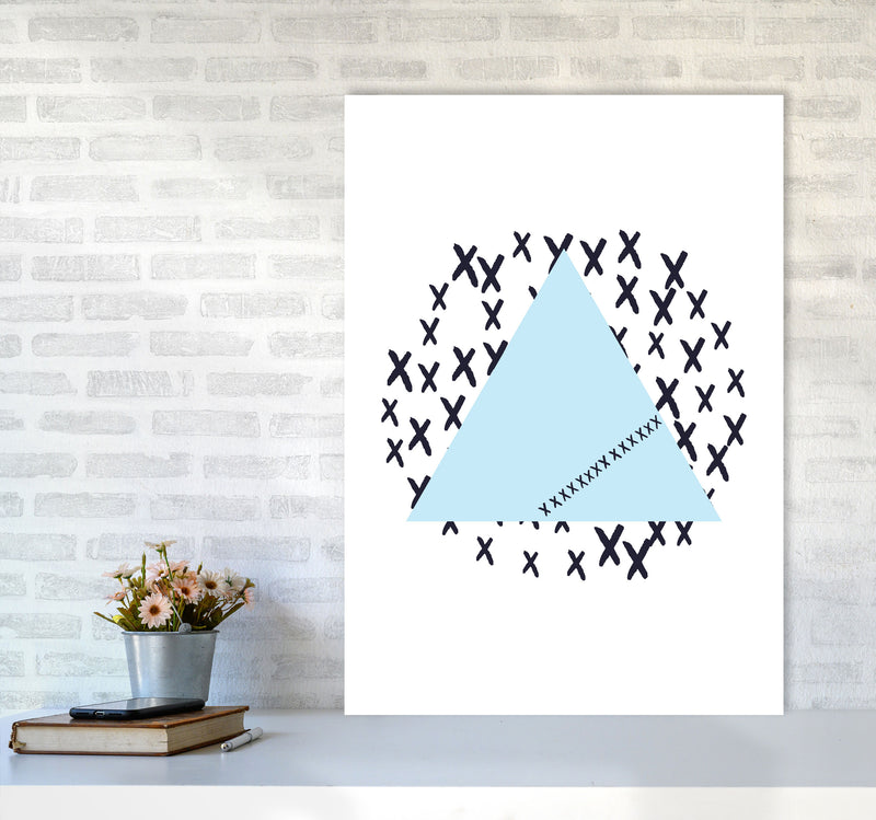 Blue Triangle With Crosses Abstract Modern Print A1 Black Frame