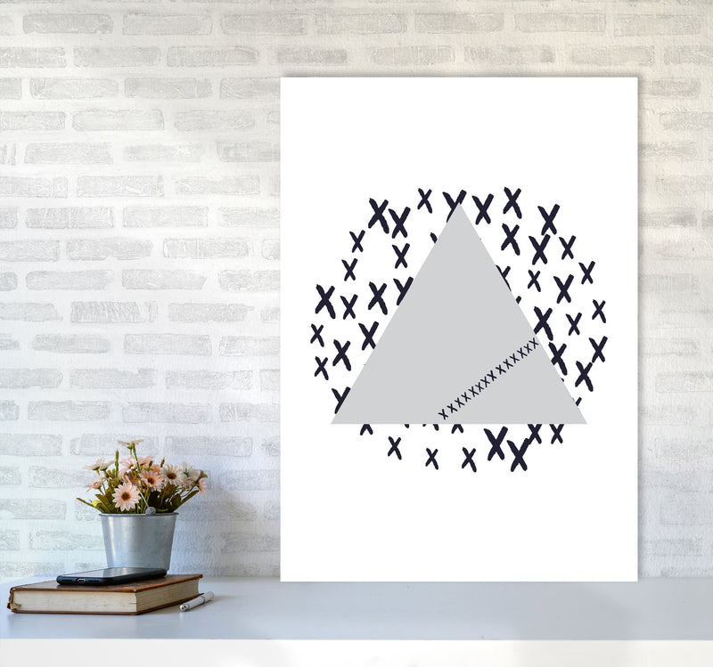 Grey Triangle With Crosses Abstract Modern Print A1 Black Frame