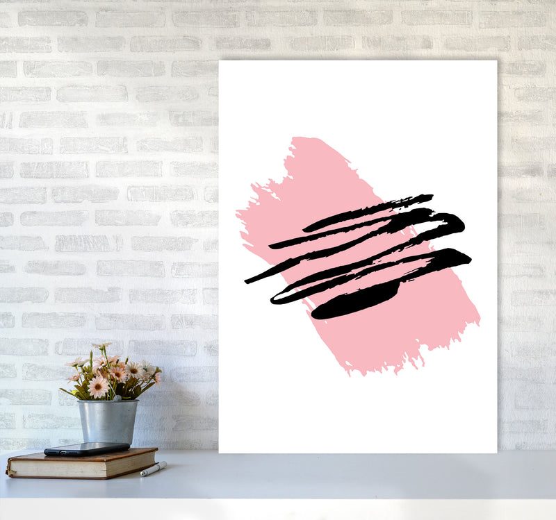 Pink Jaggered Paint Brush Abstract Modern Print A1 Black Frame