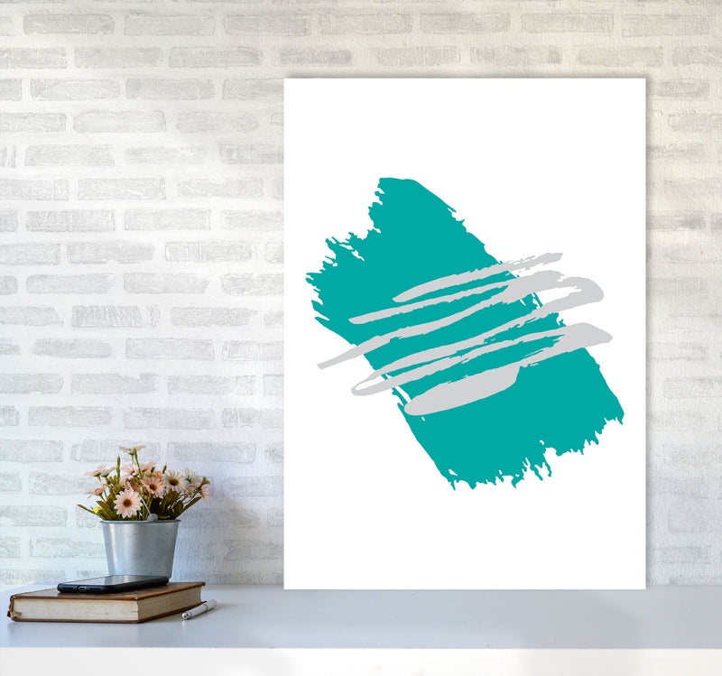 Teal Jaggered Paint Brush Abstract Modern Print A1 Black Frame