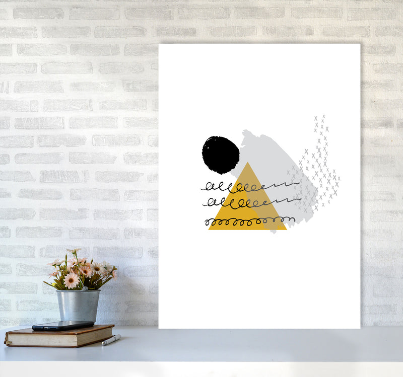 Mustard And Black Mountain Sun Abstract Modern Print A1 Black Frame