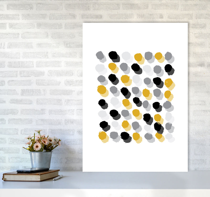 Mustard Polka Dots Abstract Modern Print A1 Black Frame
