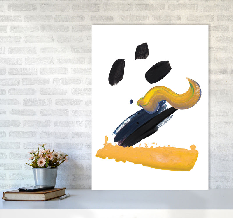 Mustard And Black Abstract Paint Strokes Modern Print A1 Black Frame