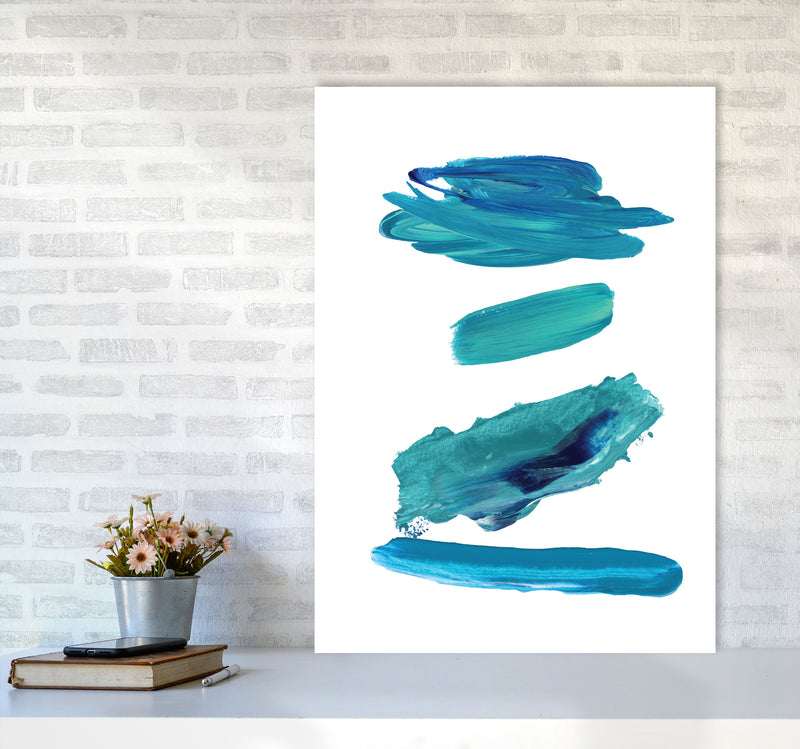 Turquoise Abstract Paint Strokes Modern Print A1 Black Frame