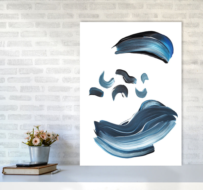 Dark Blue And Grey Abstract Paint Strokes Modern Print A1 Black Frame