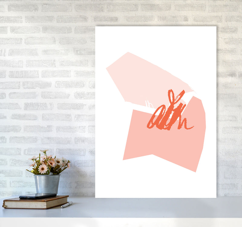 Pink And Coral Abstract Shapes Modern Print A1 Black Frame