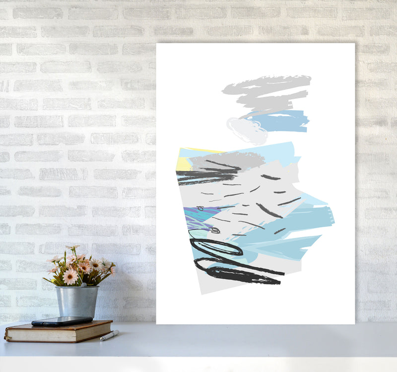 Blue And Grey Abstract Drawings Modern Print A1 Black Frame