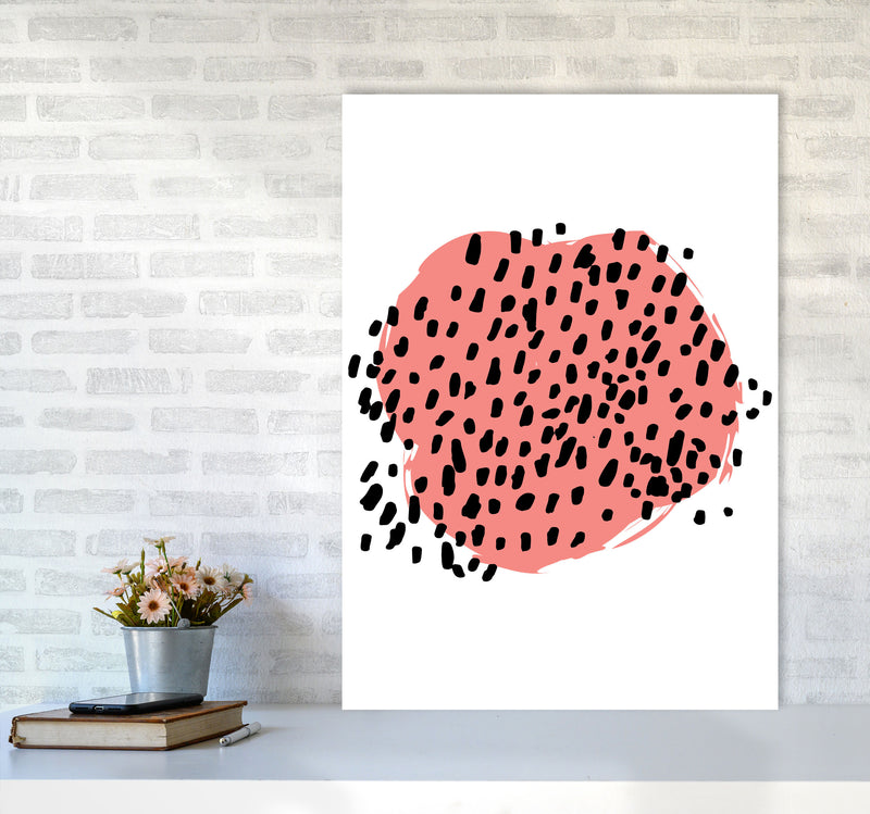 Coral Blob With Black Polka Dots Abstract Modern Print A1 Black Frame
