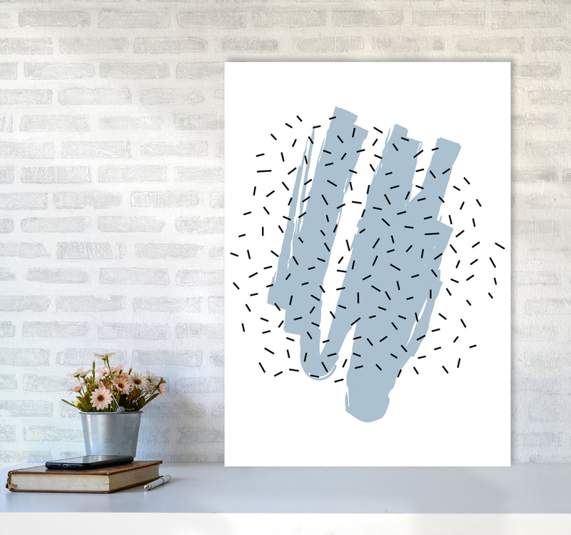 Blue Paint With Black Polka Abstract Modern Print A1 Black Frame