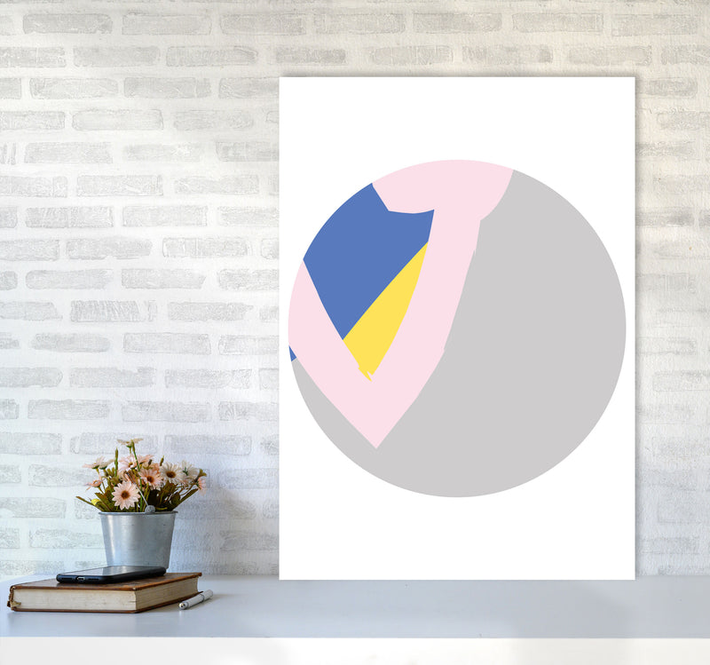 Grey, Pink And Navy Abstract Circle Modern Print A1 Black Frame