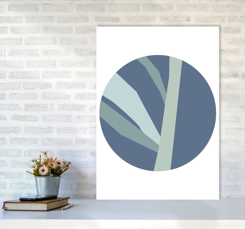 Navy Abstract Circle With Branches Modern Print A1 Black Frame