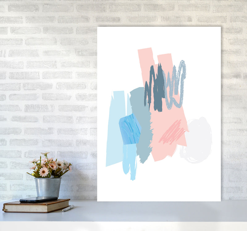 Blue And Pink Abstract Scribbles Modern Print A1 Black Frame