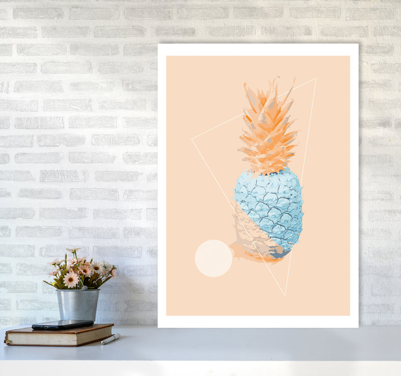 Blue And Pink Pineapple Modern Print, Framed Kitchen Wall Art A1 Black Frame