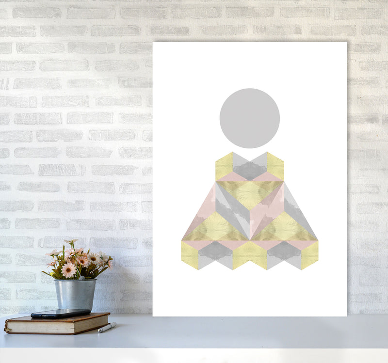 Gold, Pink And Grey Abstract Shapes Modern Print A1 Black Frame