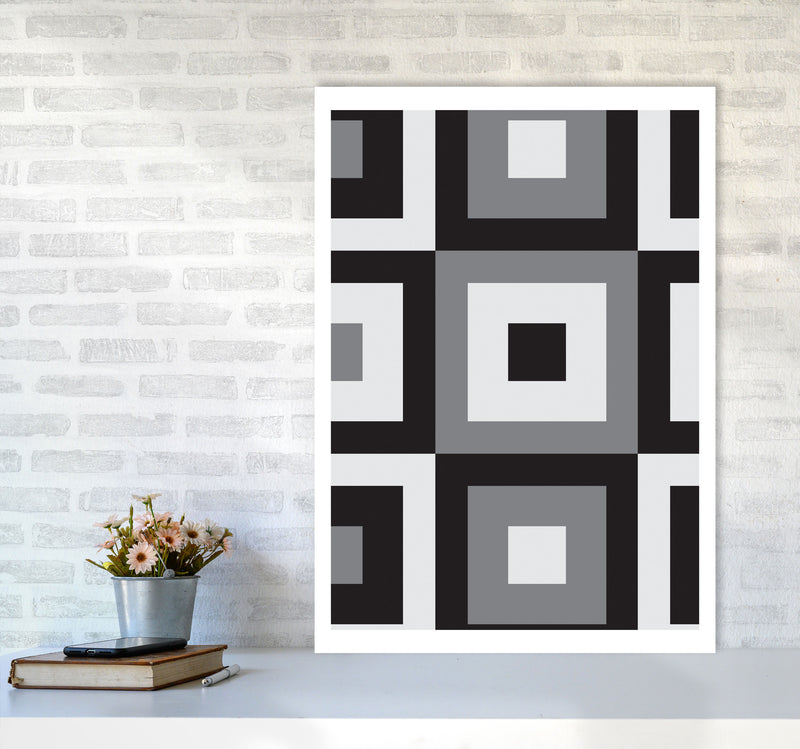 Grey Abstract Patterns 1 Modern Print A1 Black Frame