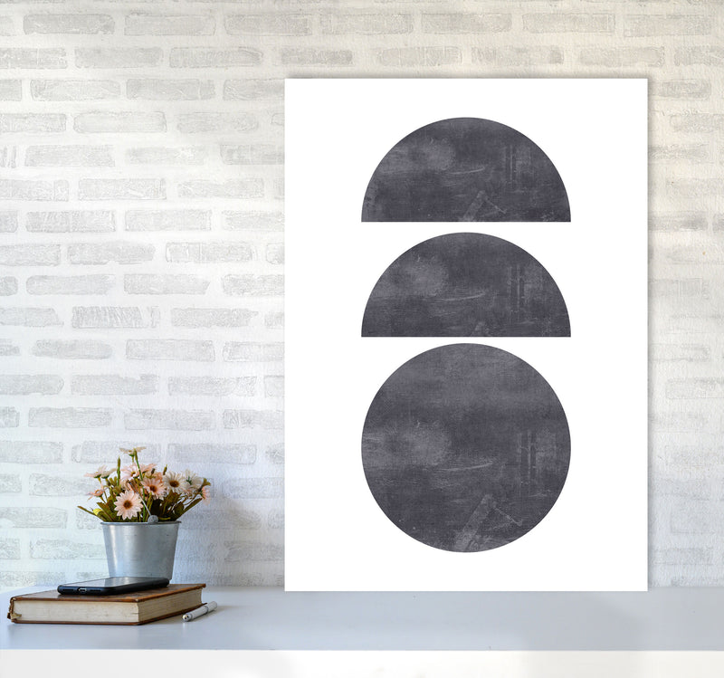 Abstract Scratched Texture Circles Modern Print A1 Black Frame