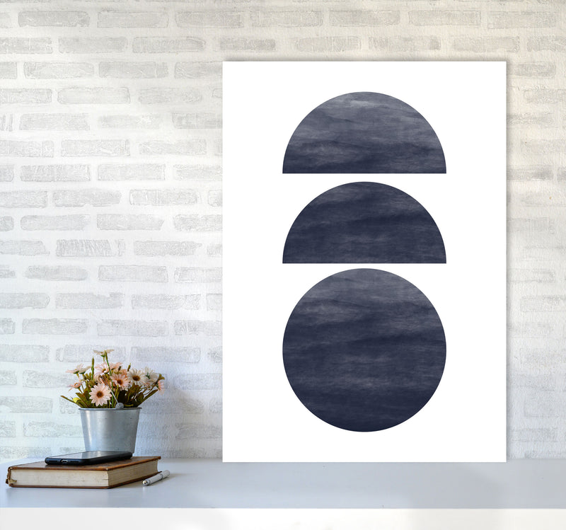 Abstract Navy Circles Modern Print A1 Black Frame