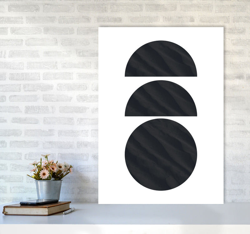 Abstract Black Textured Circles Modern Print A1 Black Frame