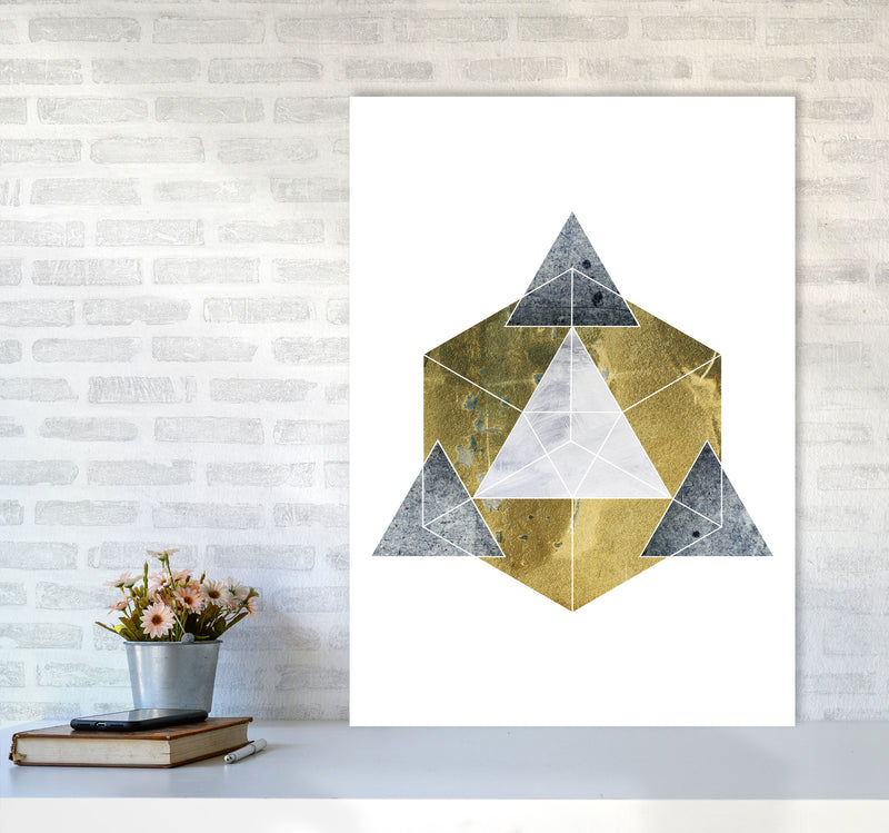 Gold Cube And Grey Geo Abstract Modern Print A1 Black Frame